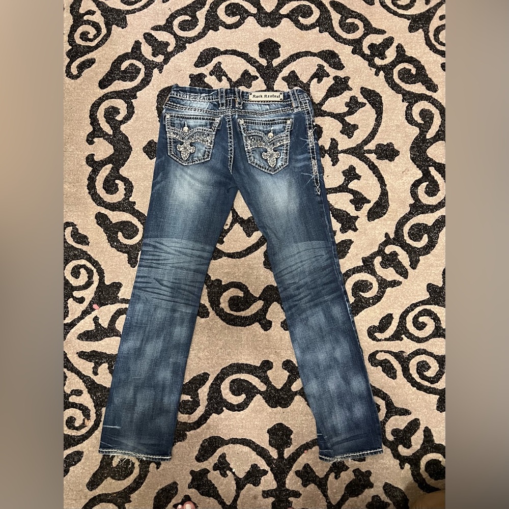 Rock Revival Dark Blue Jeans with Embellished Pockets